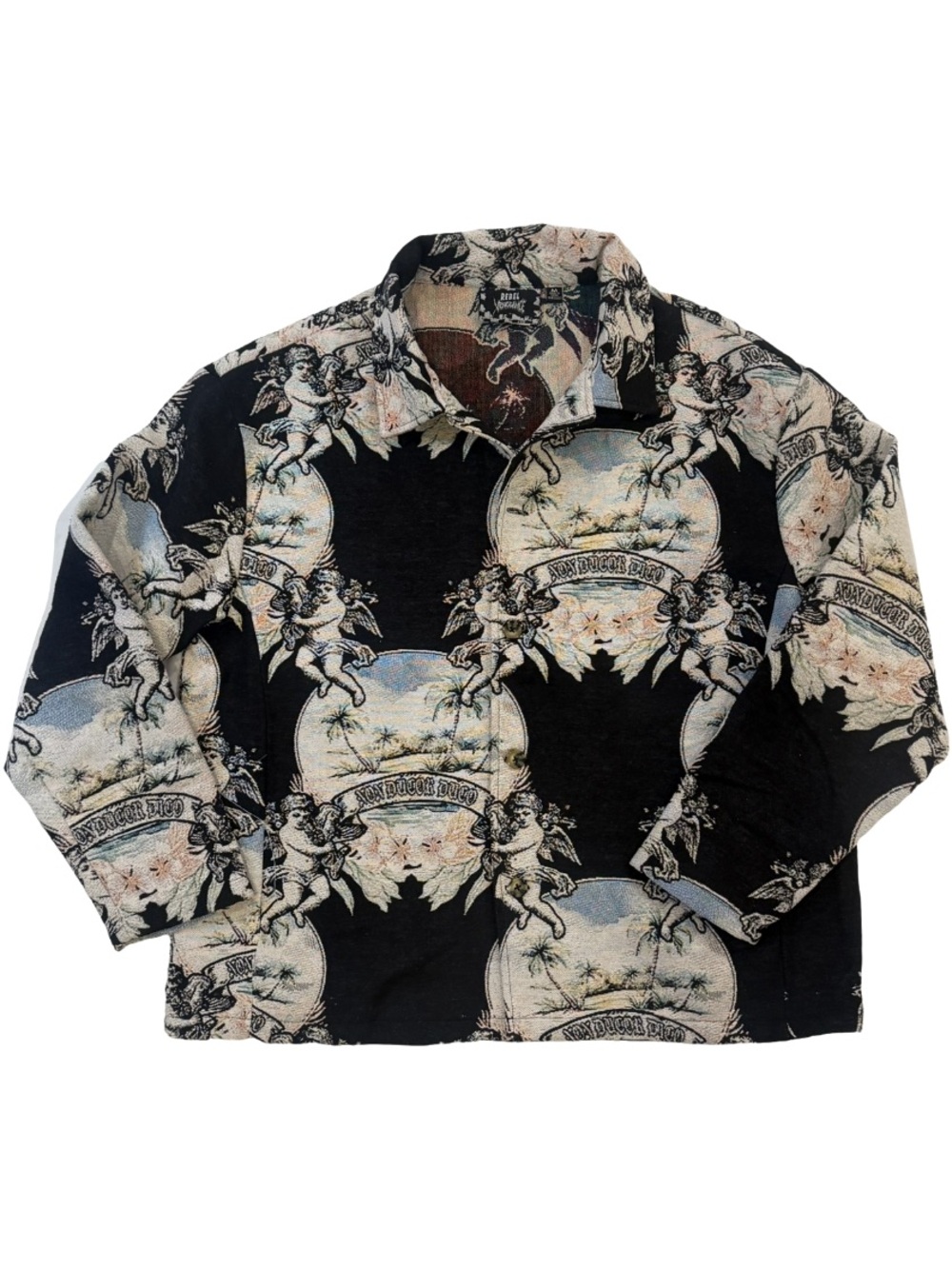 Rebel Vengeance Non Ducor Duco Cherub Jacquard Tapestry Jacket Size M NWT